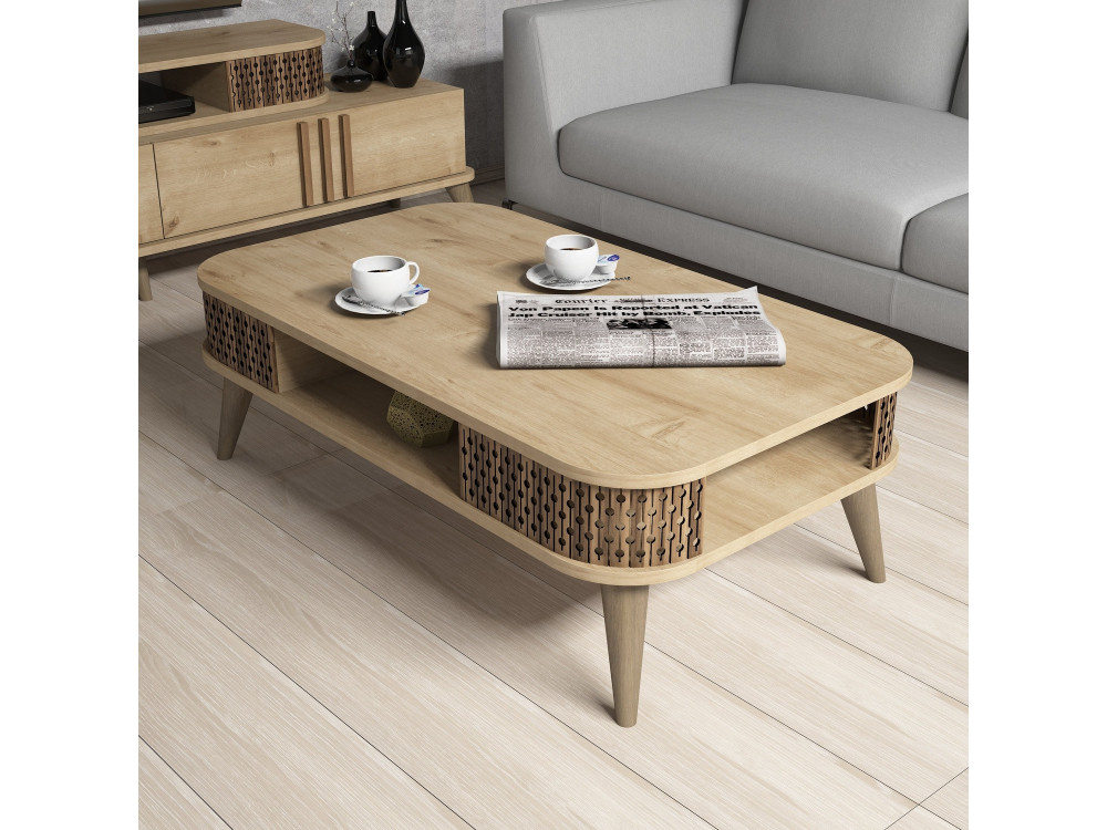 Eylul" wooden coffee table - 105 x 60 x 34 cm - Brown