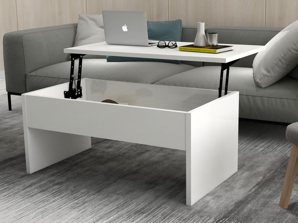 Akilli" coffee table with wooden storage box - 90 x 52 x 45 cm - White