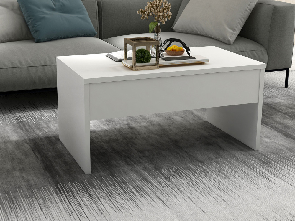 Akilli" coffee table with wooden storage box - 90 x 52 x 45 cm - White