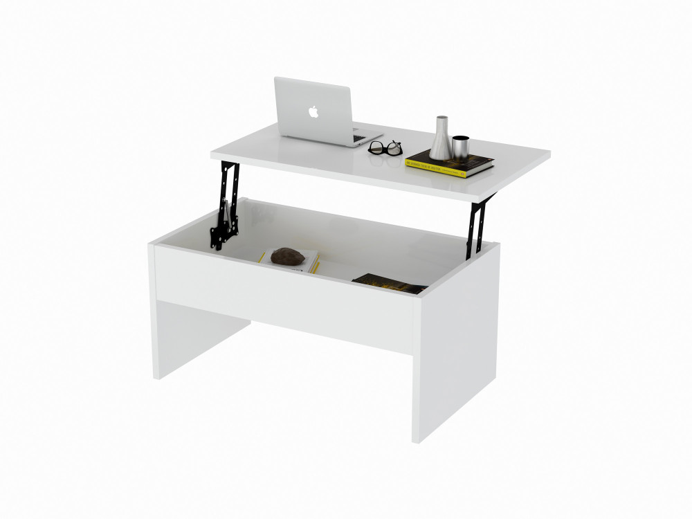 Akilli" coffee table with wooden storage box - 90 x 52 x 45 cm - White