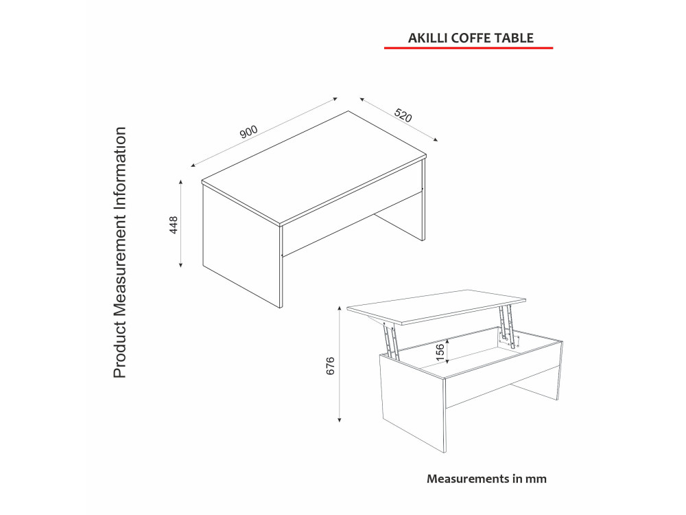 Akilli" coffee table with wooden storage box - 90 x 52 x 45 cm - White