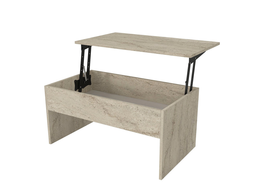 Akilli" coffee table with wooden storage box - 90 x 45 x 52 cm - Travertine