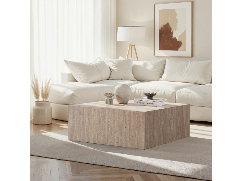 MDF coffee table "Prizma" - 90 x 90 x 35 cm - Travertine