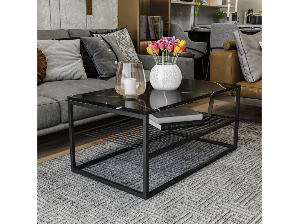 Asude" wooden coffee table - 95 x 55 x 42 cm - Black