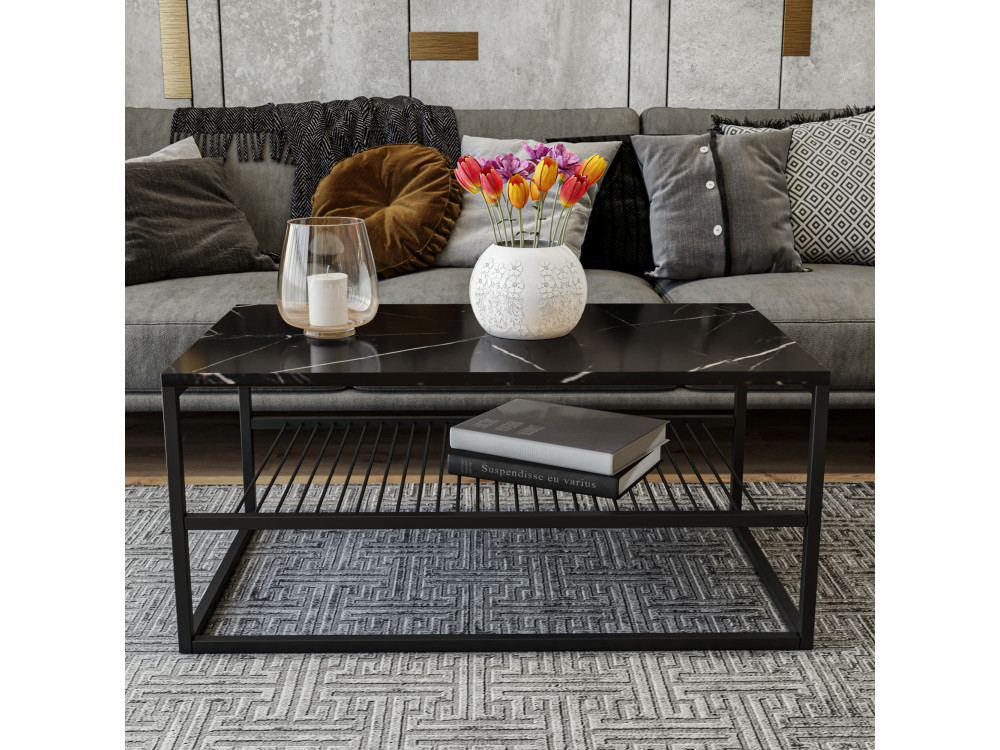 Asude" wooden coffee table - 95 x 55 x 42 cm - Black