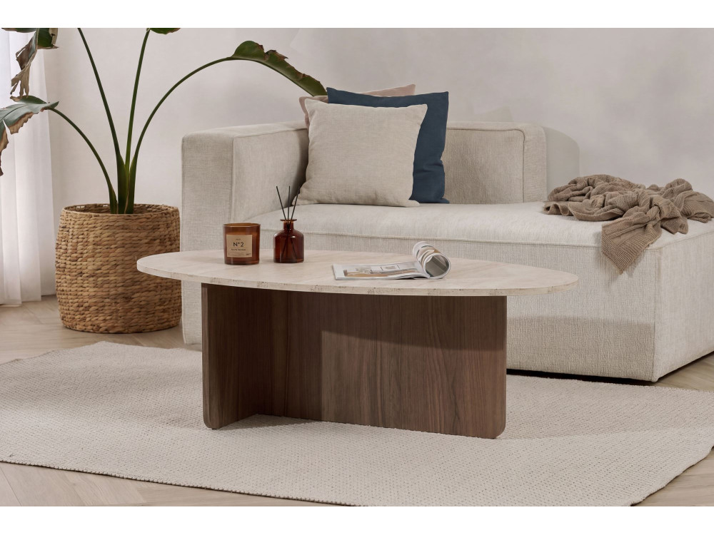 Orba" wooden coffee table - 120 x 65 x 40 cm - Travertine