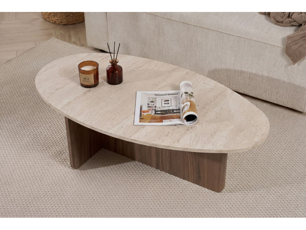 Orba" wooden coffee table - 120 x 65 x 40 cm - Travertine