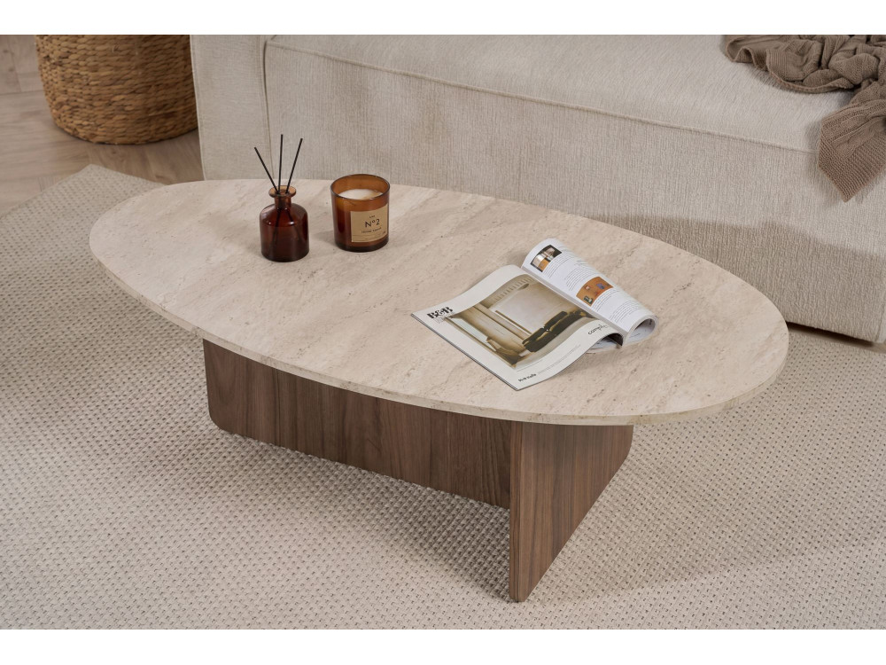 Orba" wooden coffee table - 120 x 65 x 40 cm - Travertine