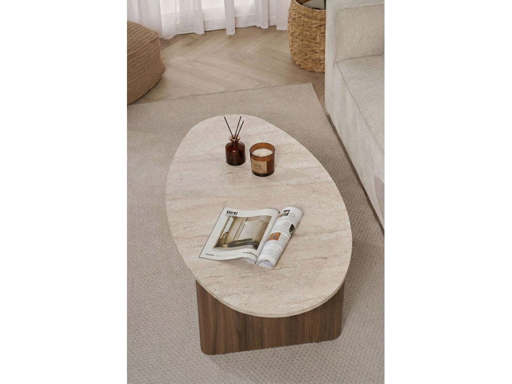 Orba" wooden coffee table - 120 x 65 x 40 cm - Travertine