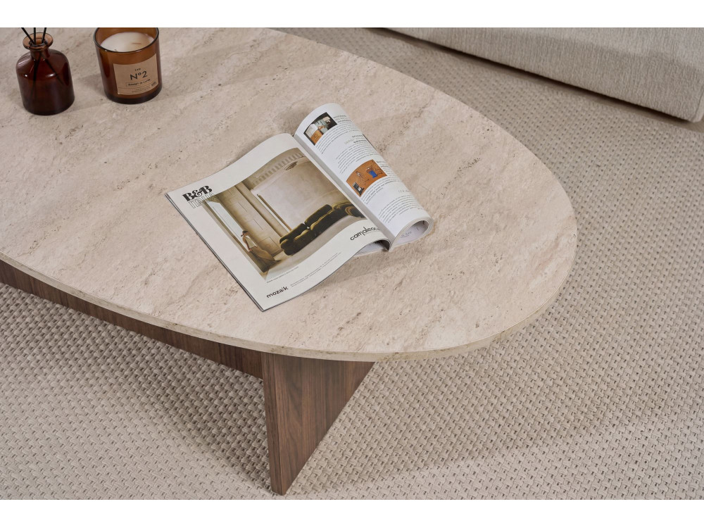Orba" wooden coffee table - 120 x 65 x 40 cm - Travertine