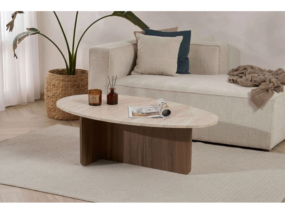 Orba" wooden coffee table - 120 x 65 x 40 cm - Travertine