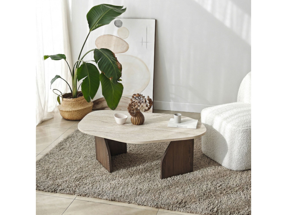 Rock" wooden coffee table - 100 x 60 x 35 cm - Travertine