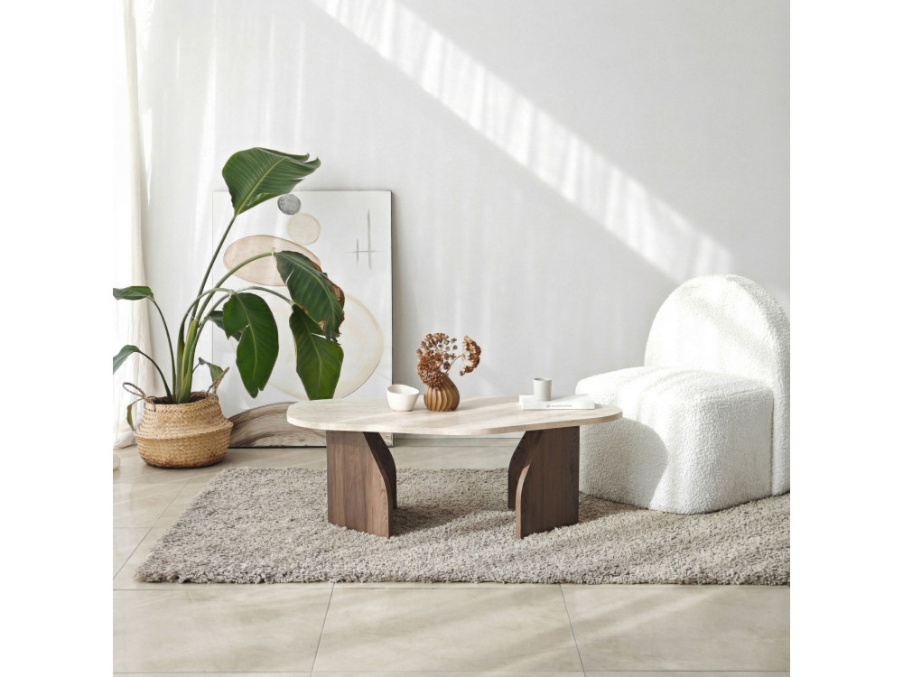Rock" wooden coffee table - 100 x 60 x 35 cm - Travertine