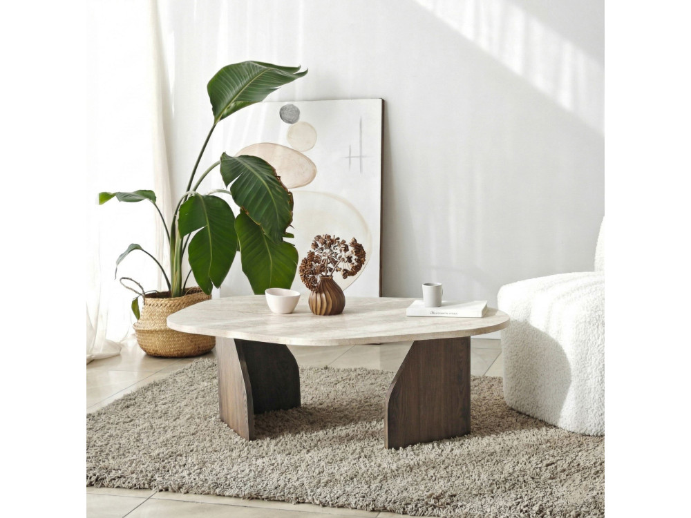 Rock" wooden coffee table - 100 x 60 x 35 cm - Travertine