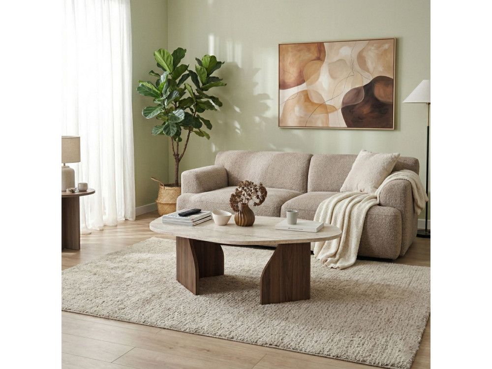 Rock" wooden coffee table - 100 x 60 x 35 cm - Travertine