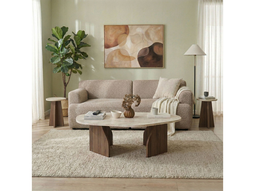 Rock" wooden coffee table - 100 x 60 x 35 cm - Travertine