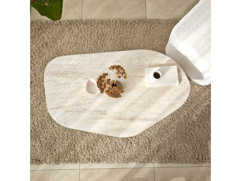 Rock" wooden coffee table - 100 x 60 x 35 cm - Travertine
