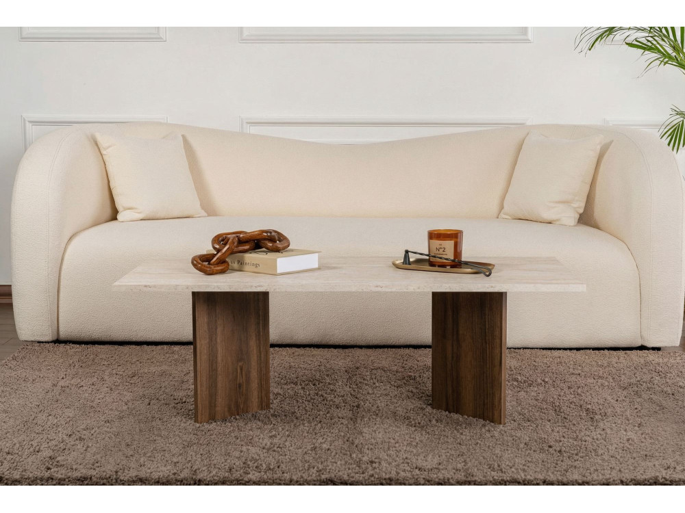 Sabin" wooden coffee table - 119 x 60 x 40 cm - Travertine