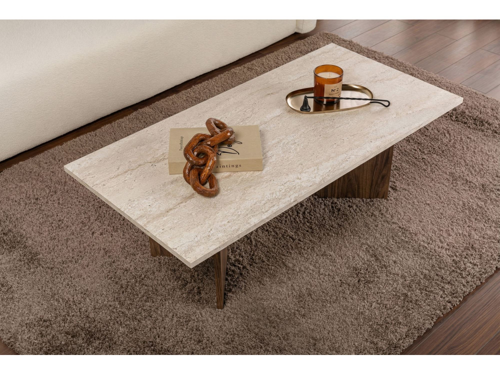 Sabin" wooden coffee table - 119 x 60 x 40 cm - Travertine