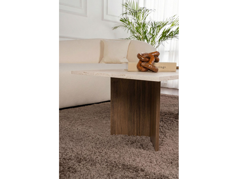 Sabin" wooden coffee table - 119 x 60 x 40 cm - Travertine