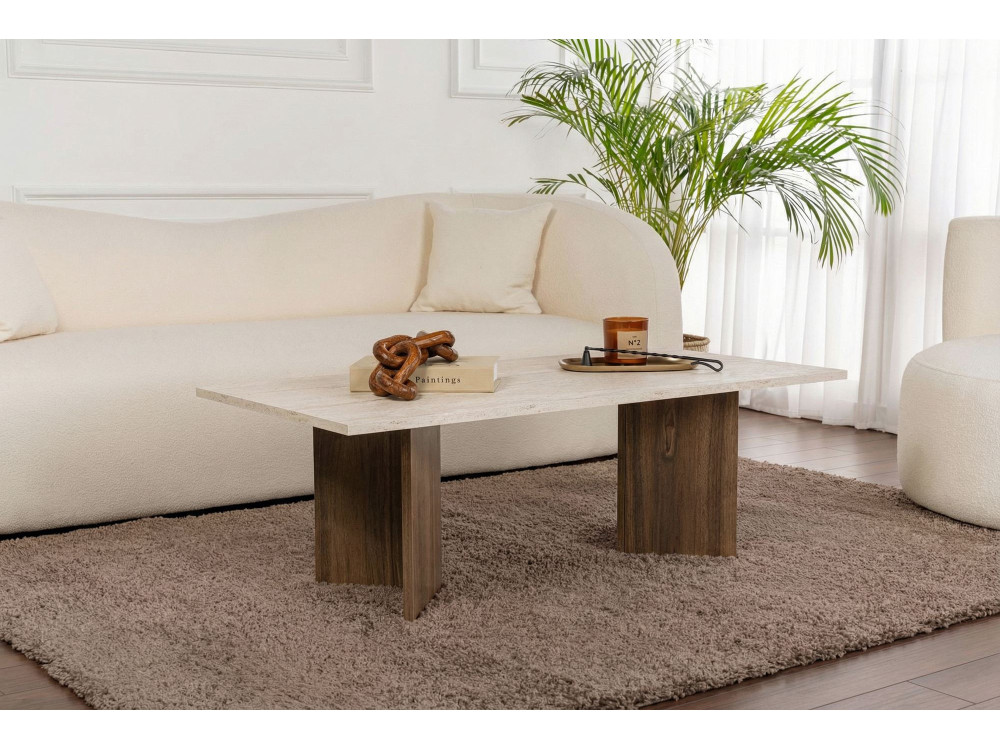 Sabin" wooden coffee table - 119 x 60 x 40 cm - Travertine