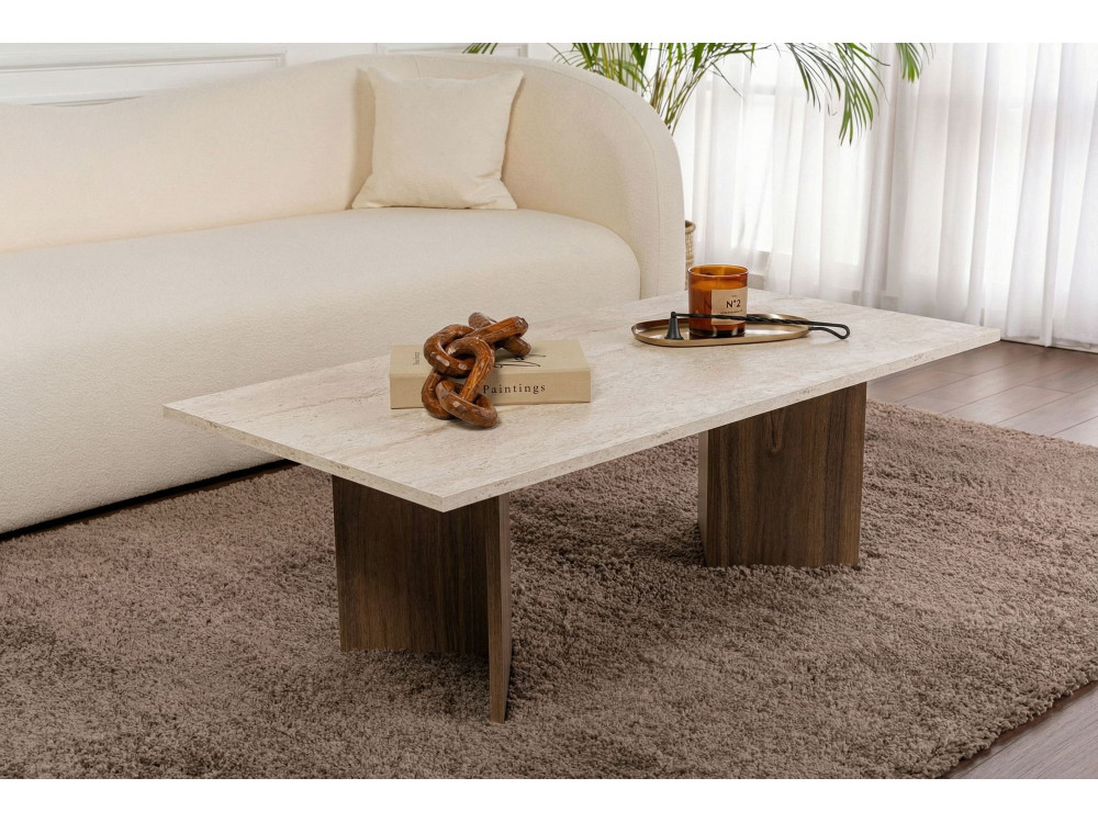 Sabin" wooden coffee table - 119 x 60 x 40 cm - Travertine