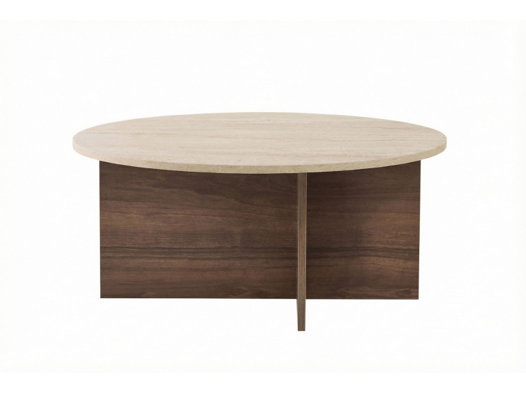 Soleil" wooden coffee table - 90 x 90 x 40 cm - Travertine