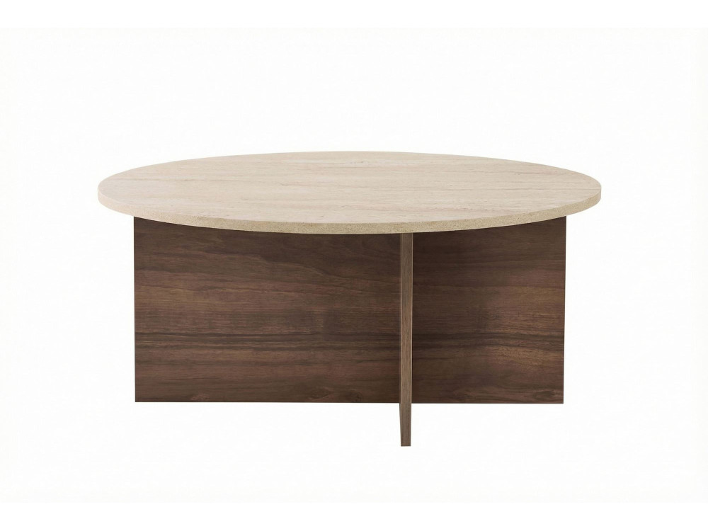 Soleil" wooden coffee table - 90 x 90 x 40 cm - Travertine