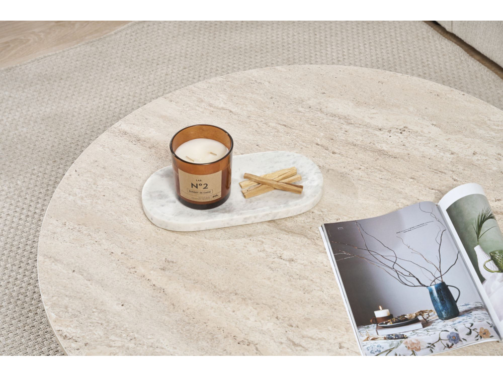 Soleil" wooden coffee table - 90 x 90 x 40 cm - Travertine
