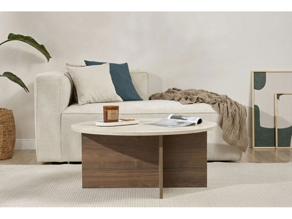 Soleil" wooden coffee table - 90 x 90 x 40 cm - Travertine