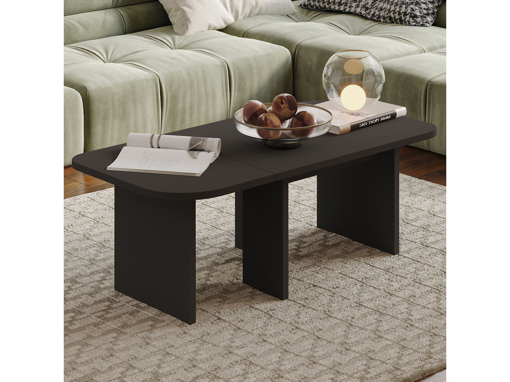 Iris" wooden coffee table set - 90 x 45 x 35 cm - Charcoal grey
