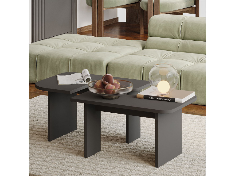 Iris" wooden coffee table set - 90 x 45 x 35 cm - Charcoal grey