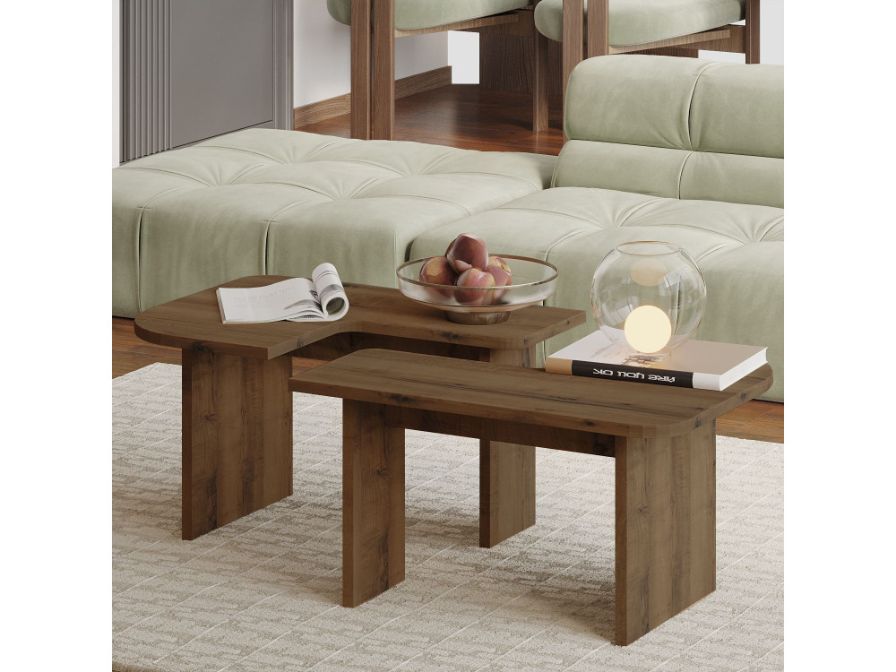 Iris" wooden coffee table set - 90 x 45 x 35 cm - Brown