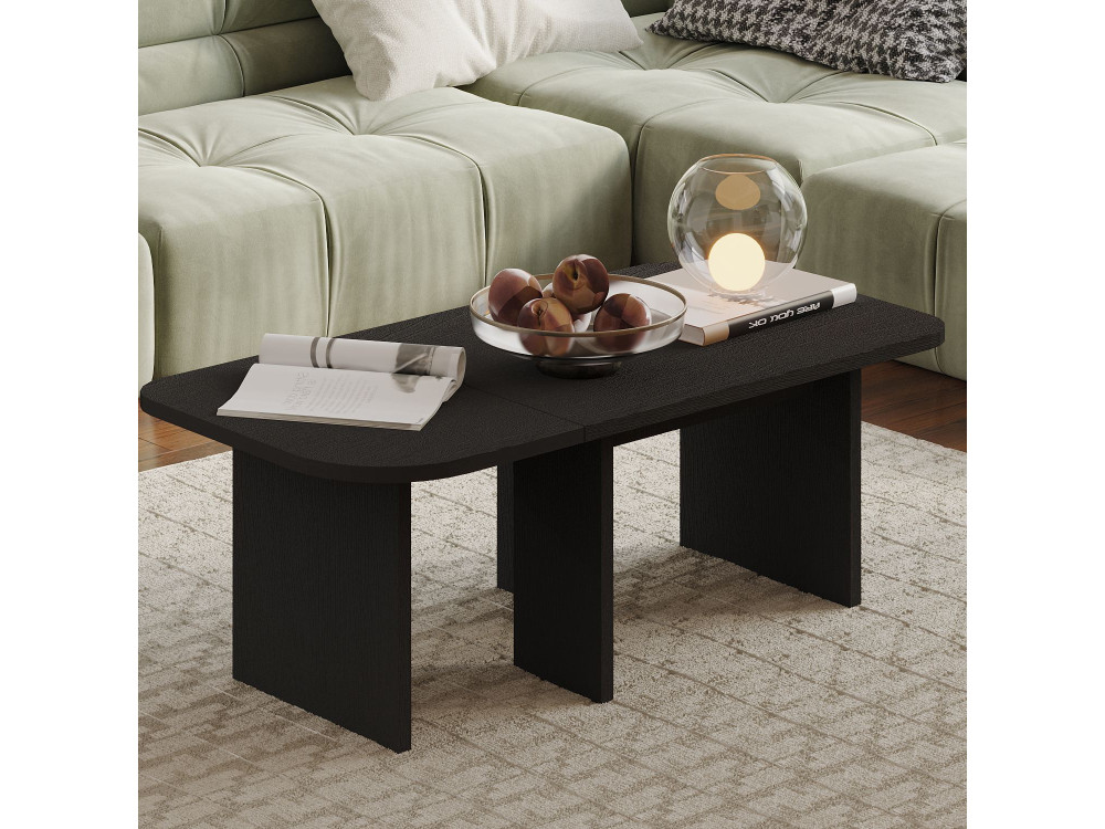 Iris" Wooden Coffee Table Set - 90 x 45 x 35 cm - Black