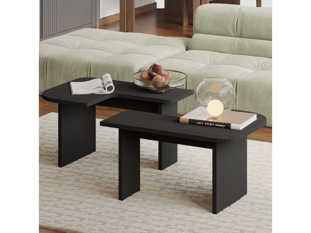 Iris" Wooden Coffee Table Set - 90 x 45 x 35 cm - Black