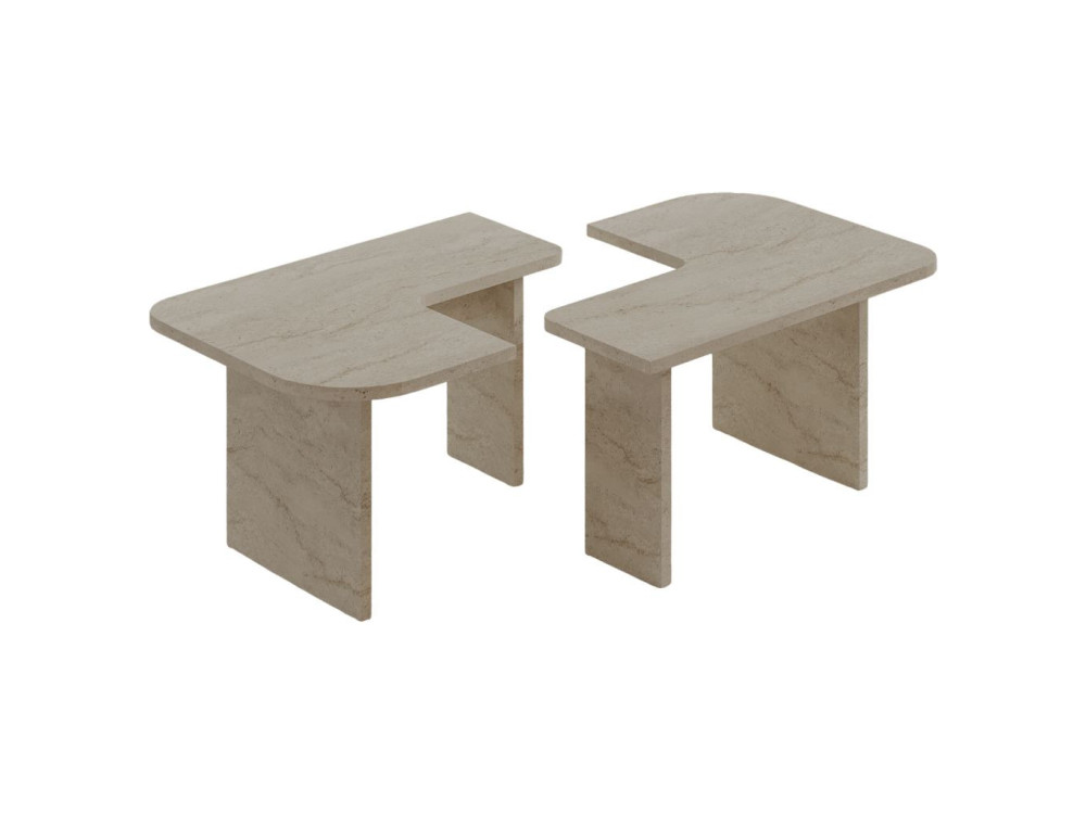 Iris" wooden coffee table set - 90 x 45 x 35 cm - Travertine