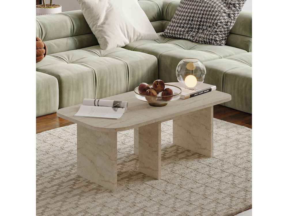 Iris" wooden coffee table set - 90 x 45 x 35 cm - Travertine