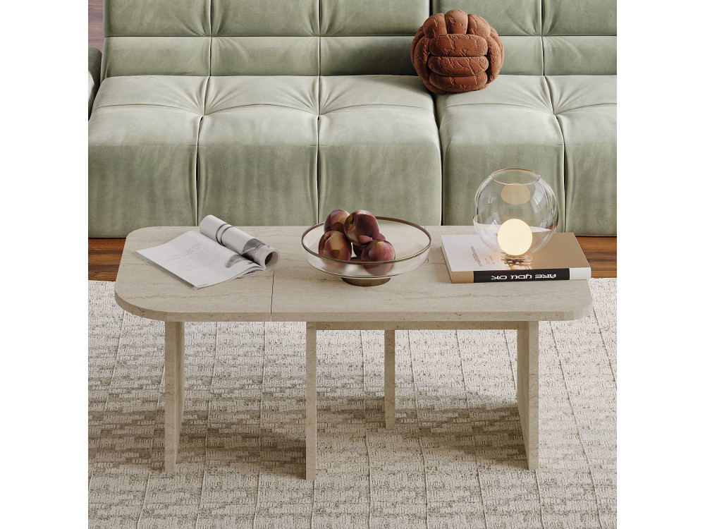 Iris" wooden coffee table set - 90 x 45 x 35 cm - Travertine