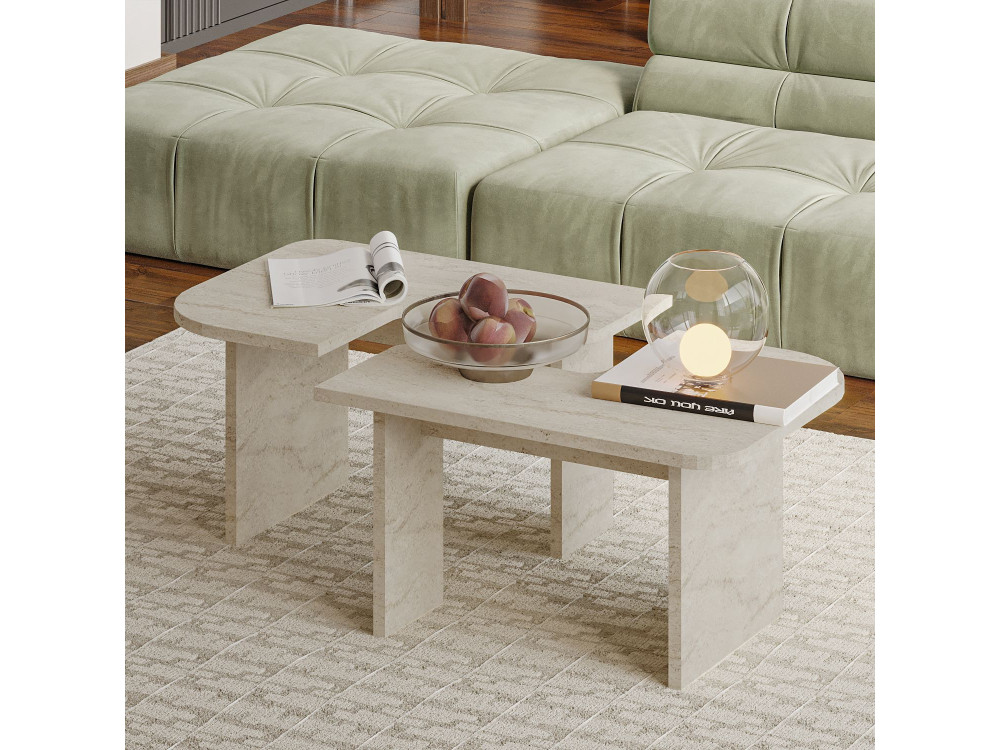 Iris" wooden coffee table set - 90 x 45 x 35 cm - Travertine