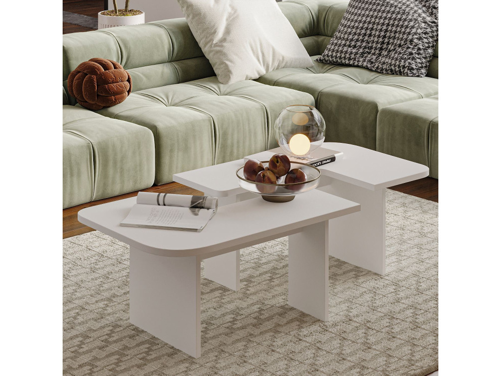 Iris" wooden coffee table set - 90 x 45 x 35 cm - White