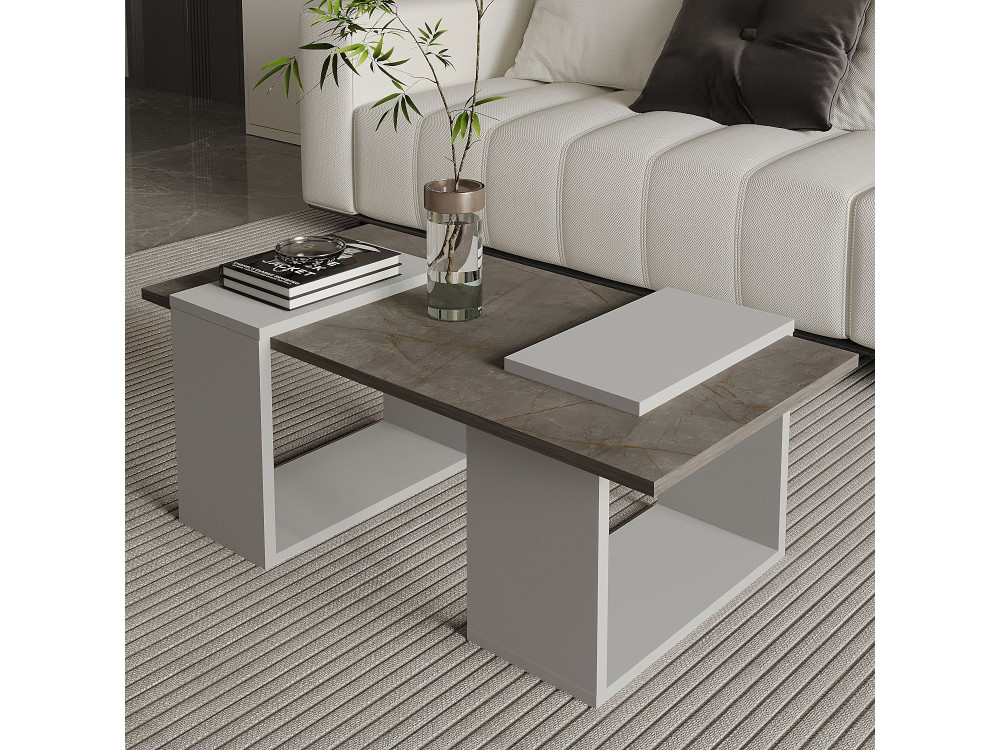 Matris" wooden coffee table - 90 x 46 x 37 cm - Grey