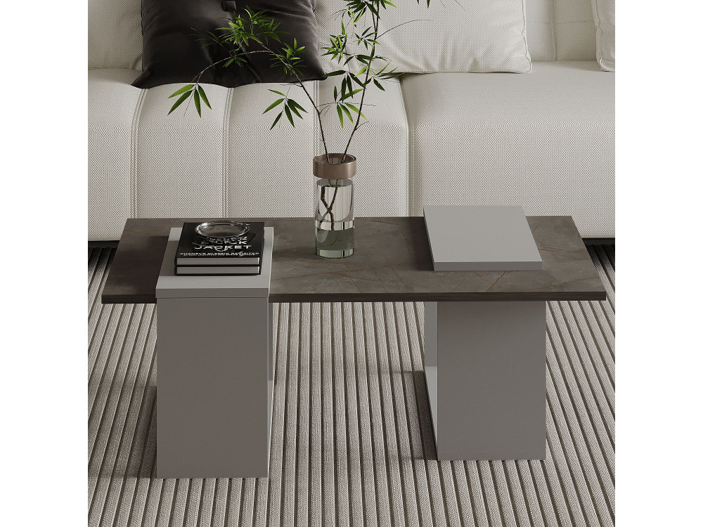 Matris" wooden coffee table - 90 x 46 x 37 cm - Grey