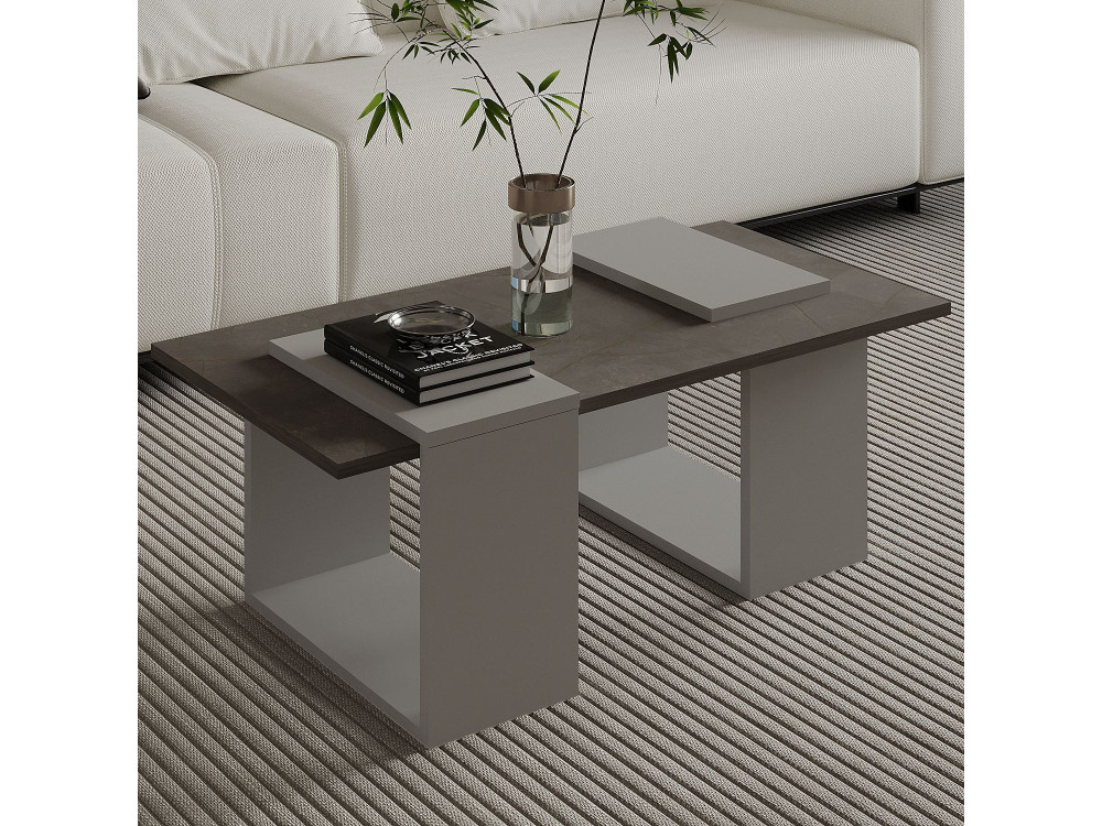 Matris" wooden coffee table - 90 x 46 x 37 cm - Grey