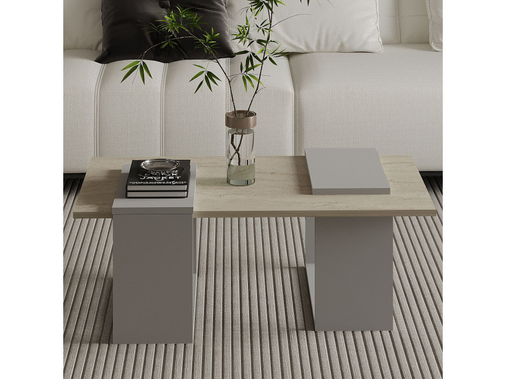 Matris" wooden coffee table - 90 x 46 x 37 cm - Travertine