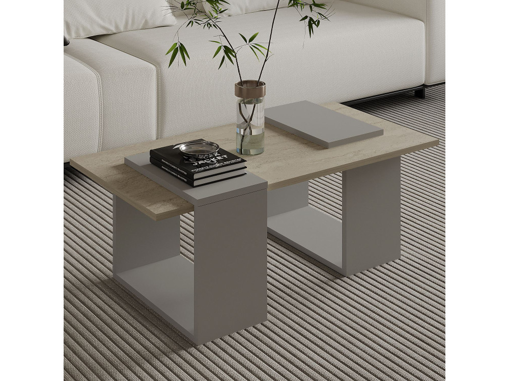Matris" wooden coffee table - 90 x 46 x 37 cm - Travertine