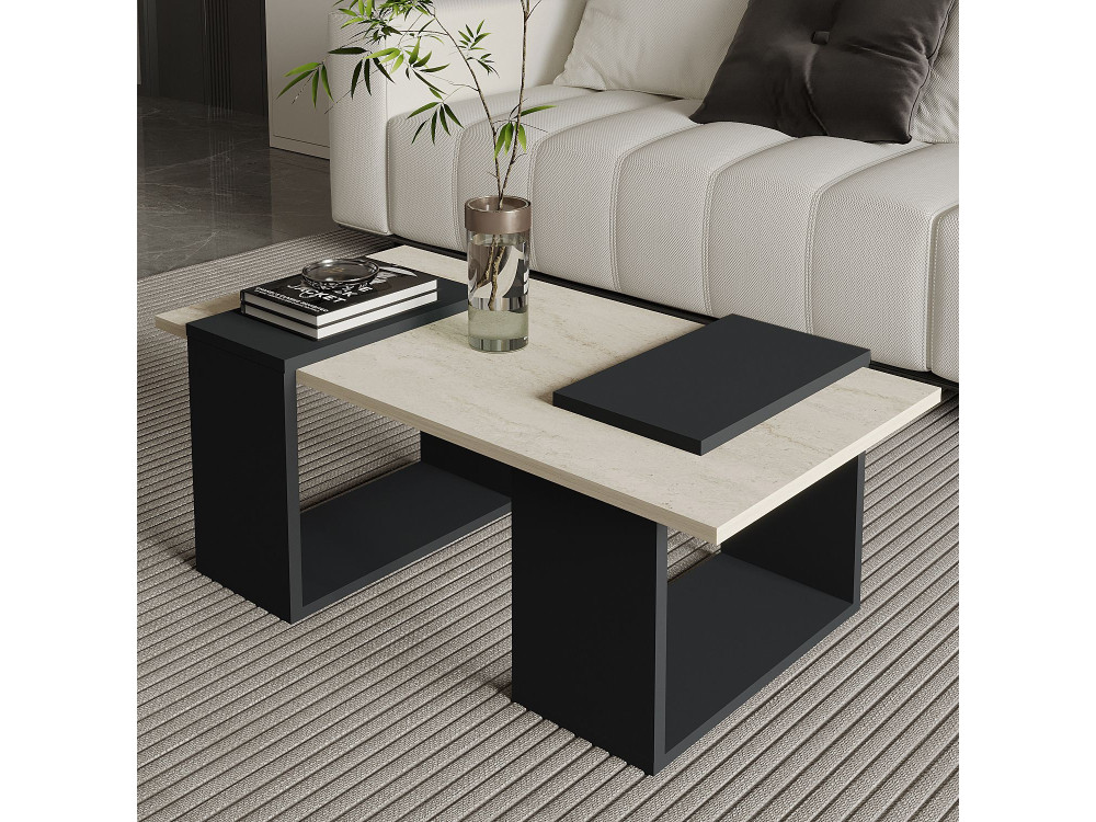 Matris" wooden coffee table - 90 x 46 x 37 cm - Anthracite grey