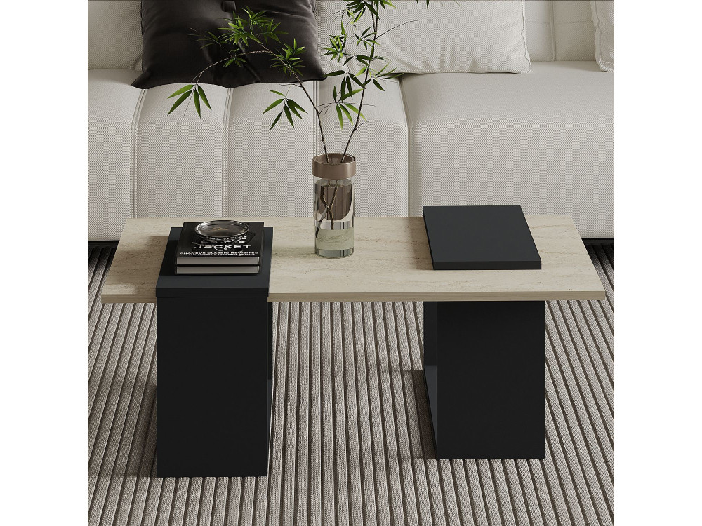 Matris" wooden coffee table - 90 x 46 x 37 cm - Anthracite grey
