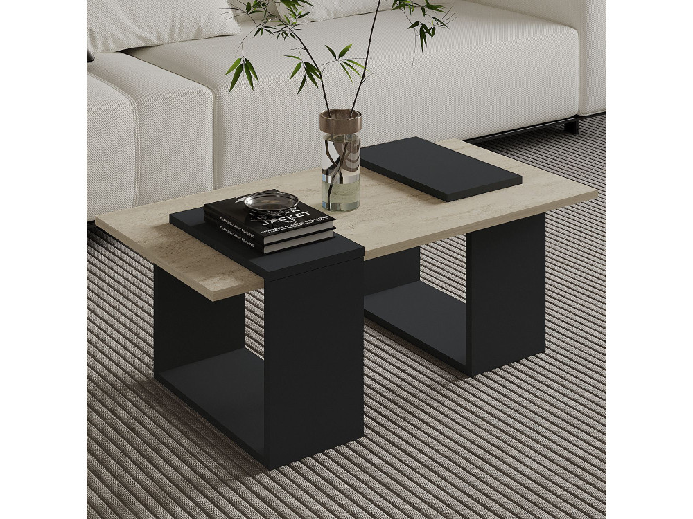 Matris" wooden coffee table - 90 x 46 x 37 cm - Anthracite grey