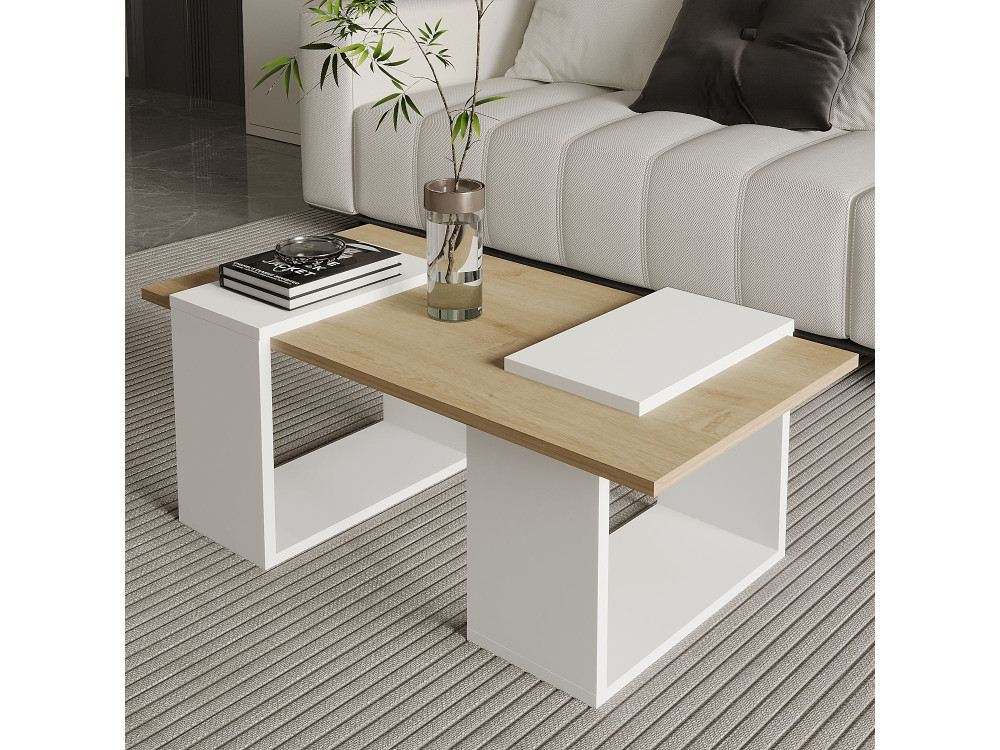 Matris" wooden coffee table - 90 x 46 x 37 cm - White