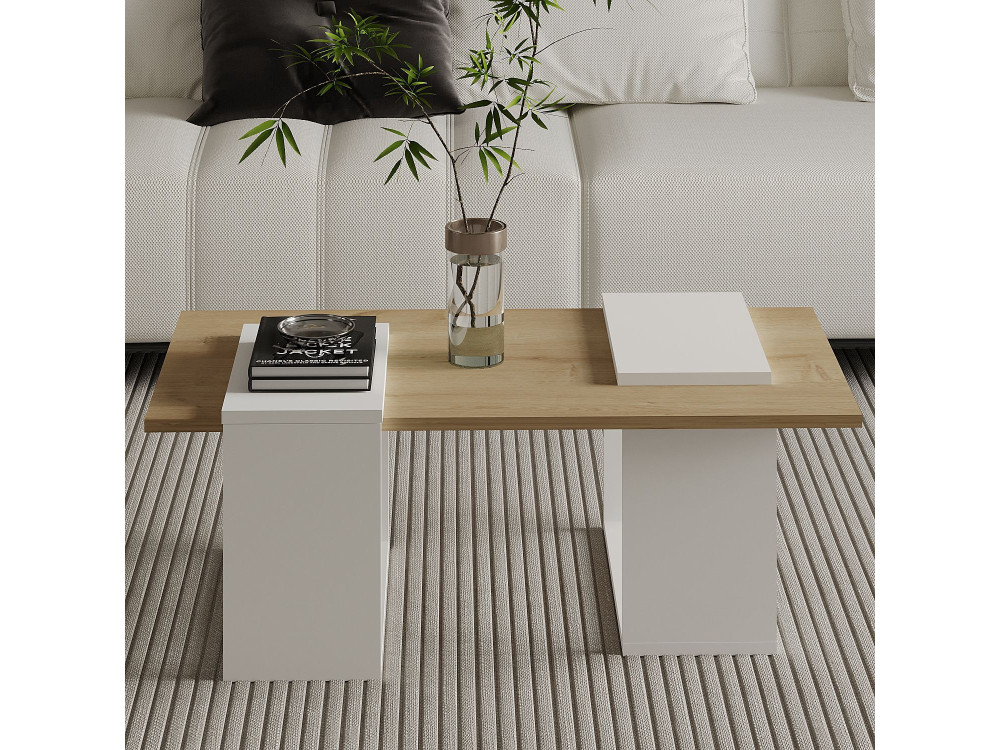 Matris" wooden coffee table - 90 x 46 x 37 cm - White